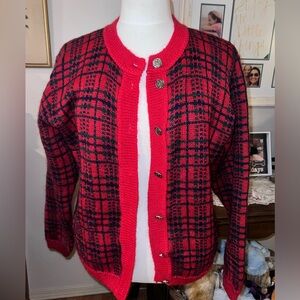 Red plaid mohair cardigan by Edinburgh medium. Vintage. Perfect